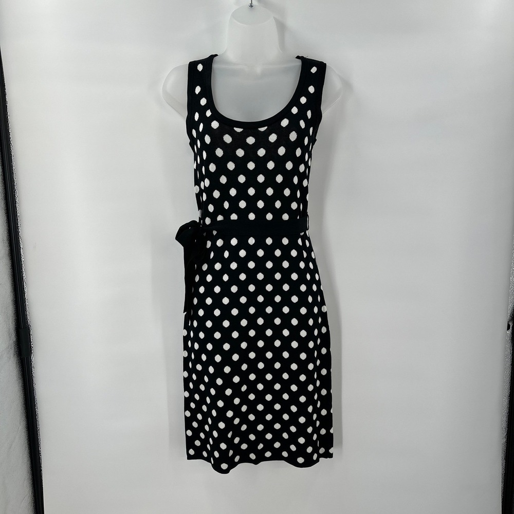 New Classic Polka Dot Sleeveless Knit Dress Small Tie Waist Retro Pinup - Picture 2 of 8